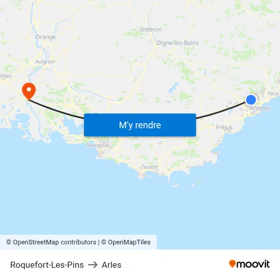 Roquefort-Les-Pins to Arles map