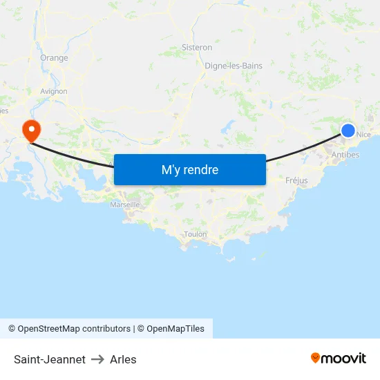 Saint-Jeannet to Arles map