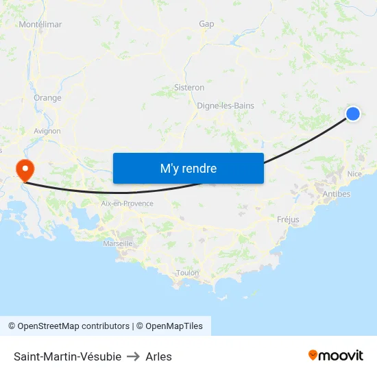 Saint-Martin-Vésubie to Arles map