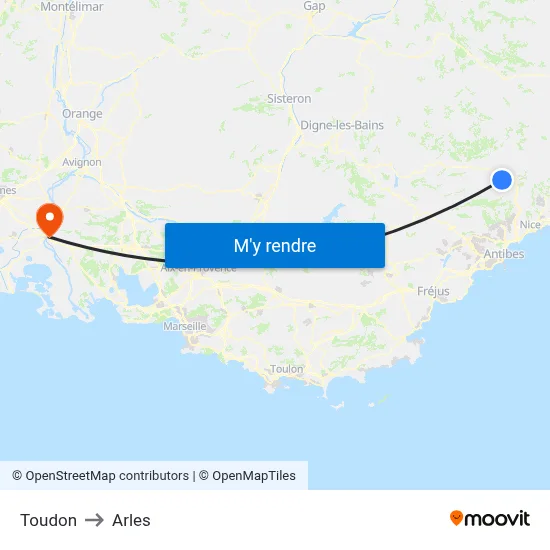 Toudon to Arles map