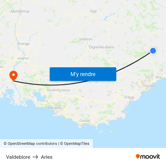 Valdeblore to Arles map