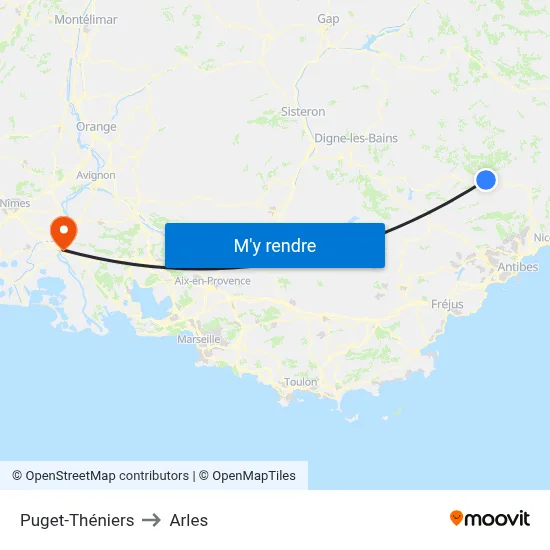 Puget-Théniers to Arles map
