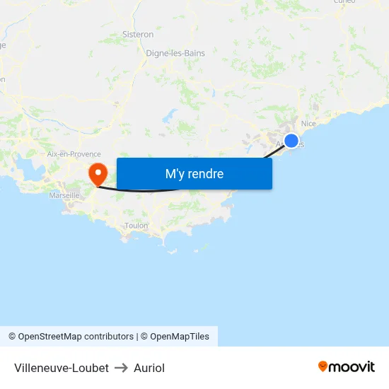 Villeneuve-Loubet to Auriol map