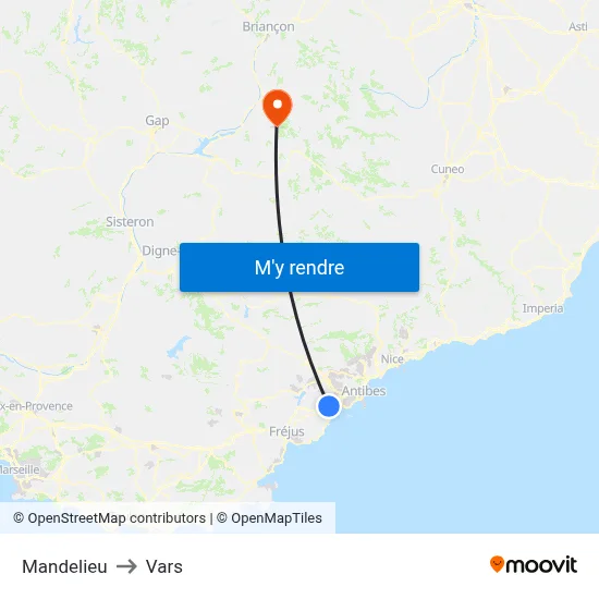 Mandelieu to Vars map