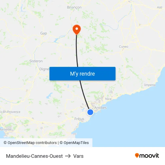 Mandelieu-Cannes-Ouest to Vars map