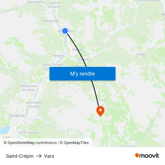 Saint-Crépin to Vars map