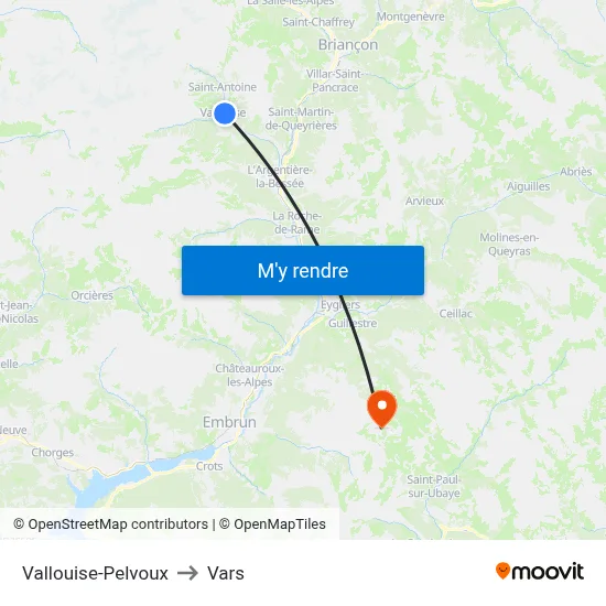 Vallouise-Pelvoux to Vars map