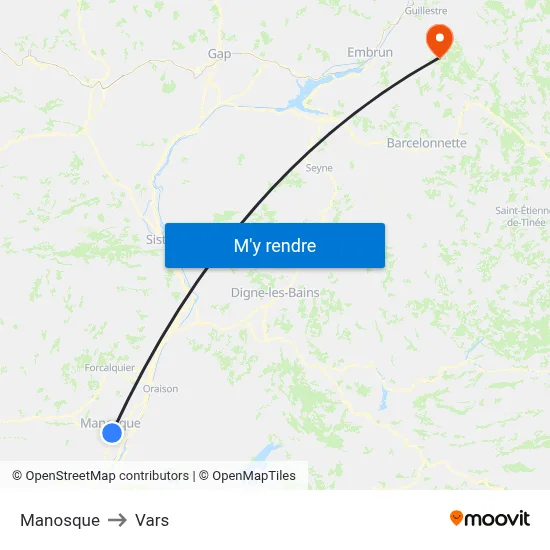 Manosque to Vars map
