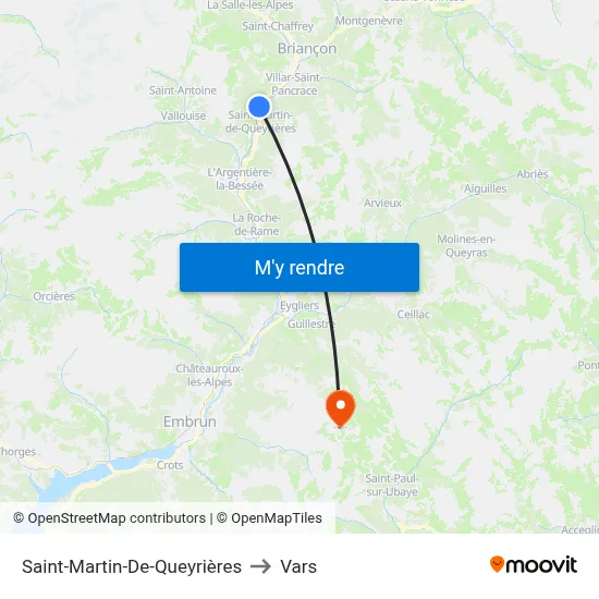 Saint-Martin-De-Queyrières to Vars map