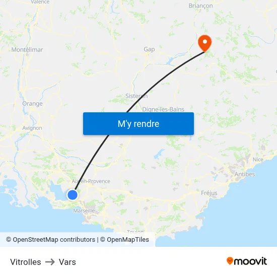 Vitrolles to Vars map