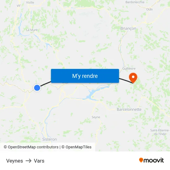Veynes to Vars map