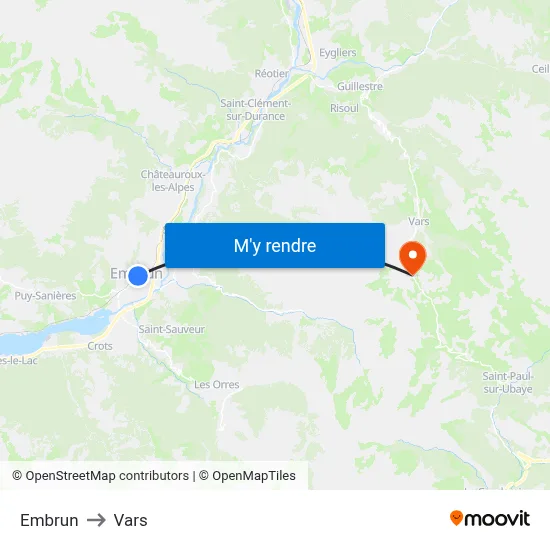 Embrun to Vars map