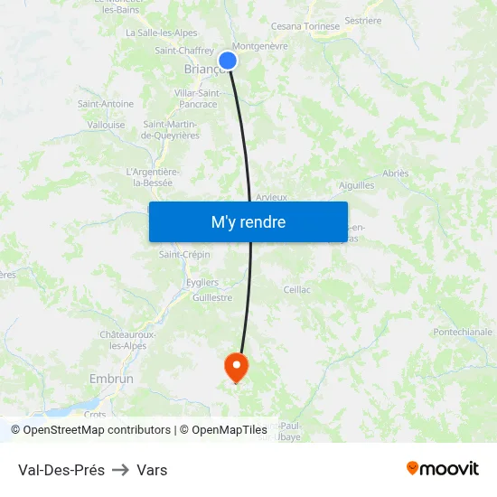 Val-Des-Prés to Vars map