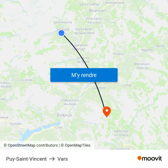 Puy-Saint-Vincent to Vars map
