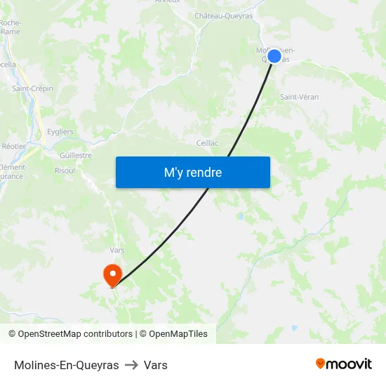 Molines-En-Queyras to Vars map