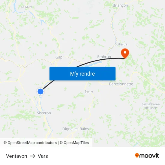 Ventavon to Vars map