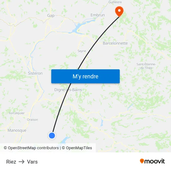 Riez to Vars map