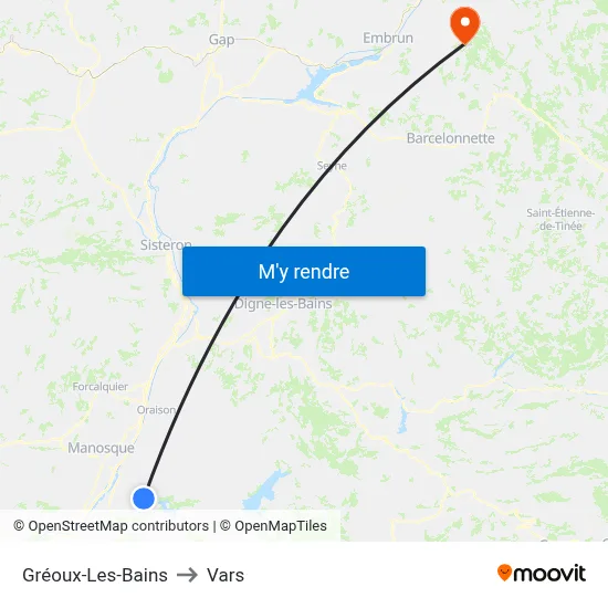 Gréoux-Les-Bains to Vars map