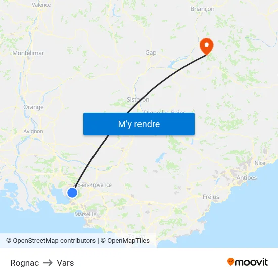 Rognac to Vars map
