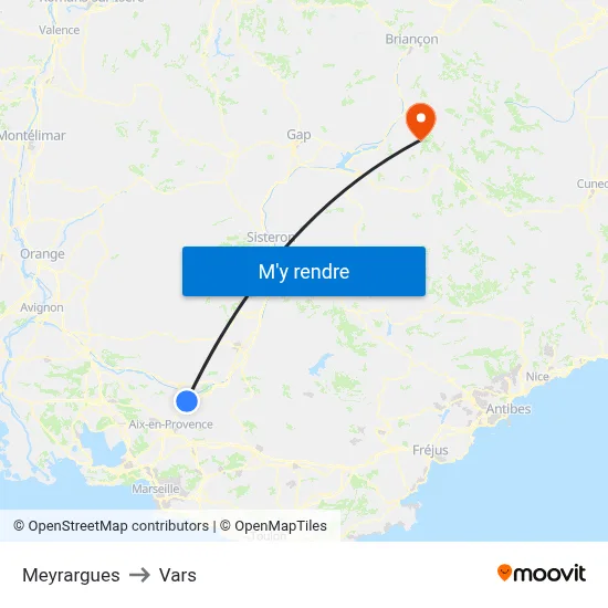 Meyrargues to Vars map