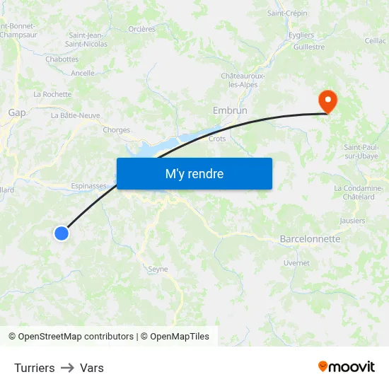 Turriers to Vars map
