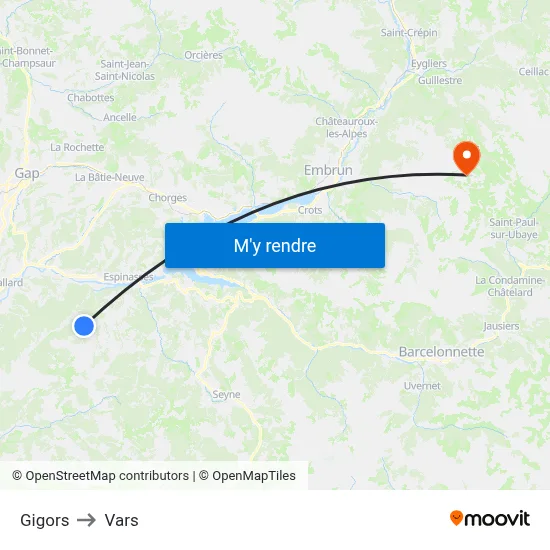 Gigors to Vars map