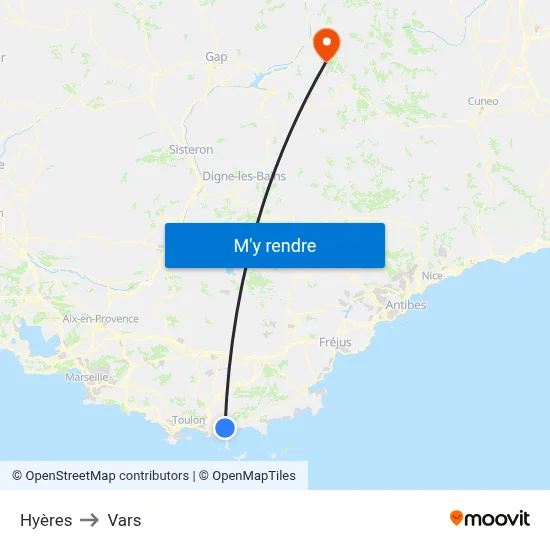 Hyères to Vars map