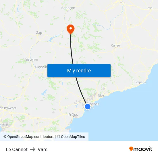 Le Cannet to Vars map