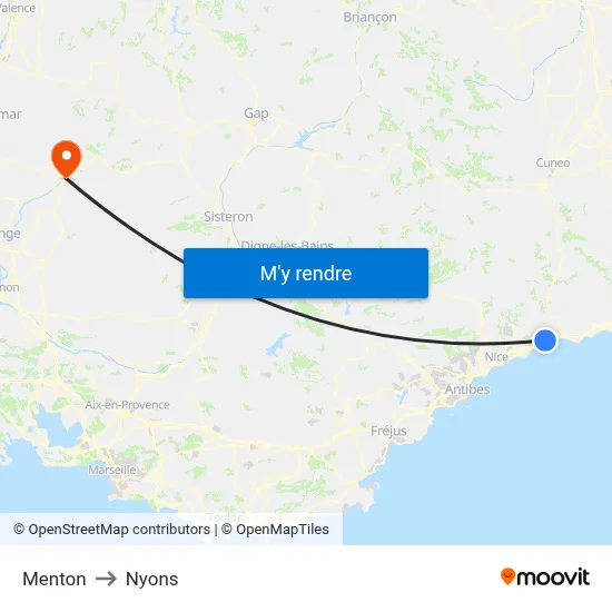 Menton to Nyons map