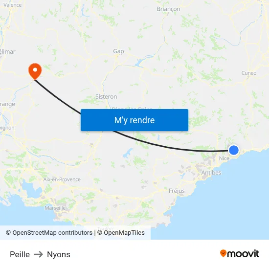 Peille to Nyons map