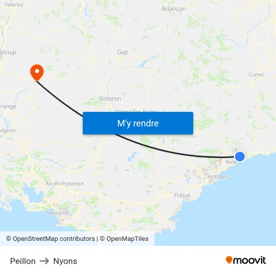 Peillon to Nyons map