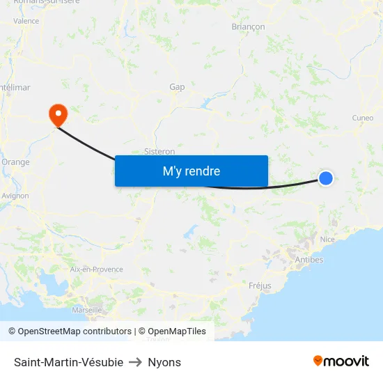 Saint-Martin-Vésubie to Nyons map