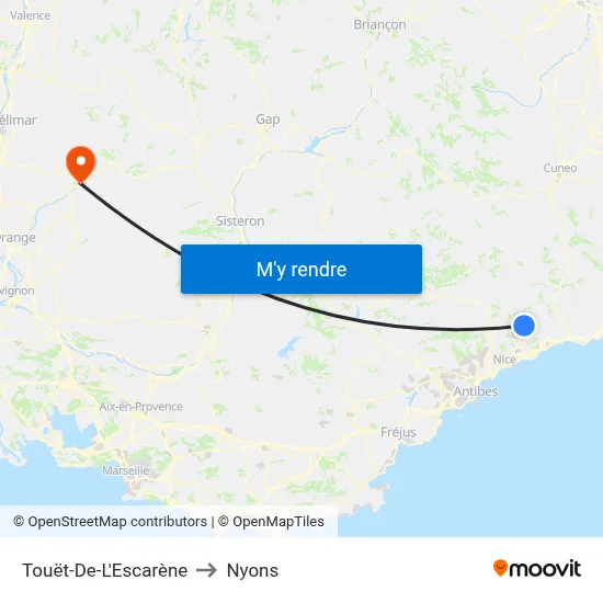 Touët-De-L'Escarène to Nyons map