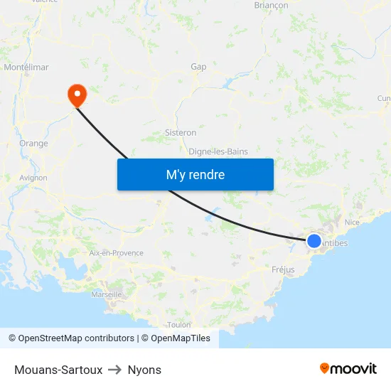 Mouans-Sartoux to Nyons map