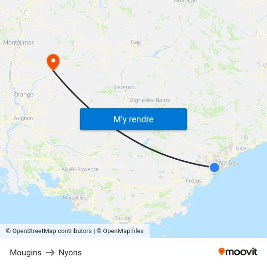 Mougins to Nyons map