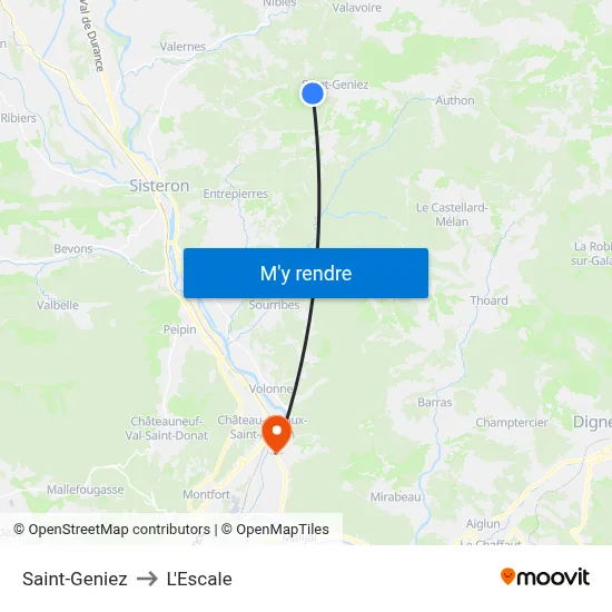 Saint-Geniez to L'Escale map