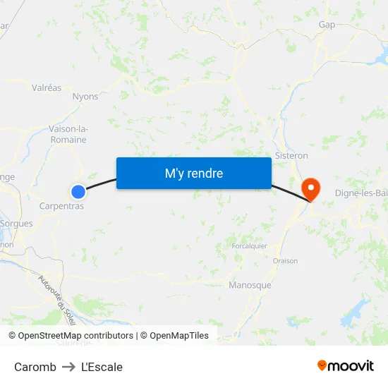Caromb to L'Escale map