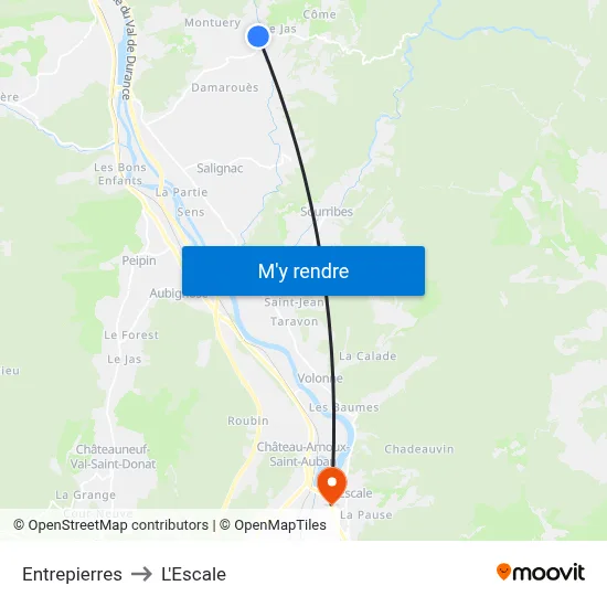 Entrepierres to L'Escale map