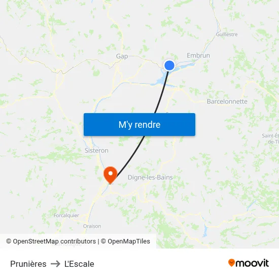 Prunières to L'Escale map