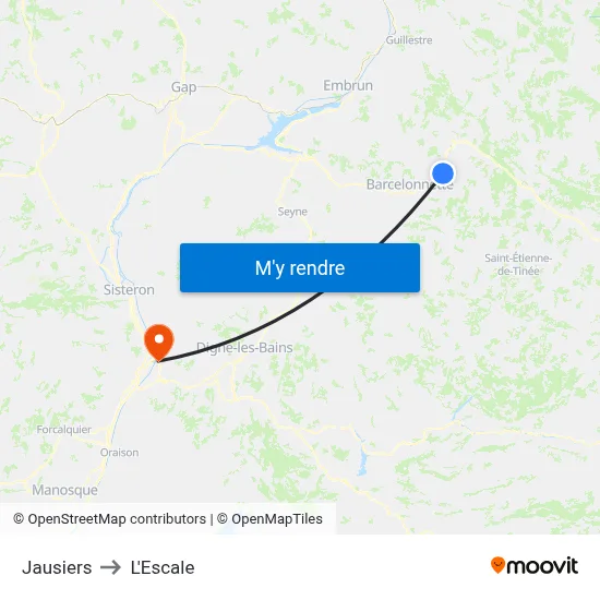 Jausiers to L'Escale map