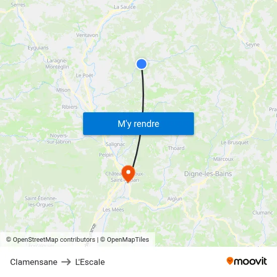 Clamensane to L'Escale map