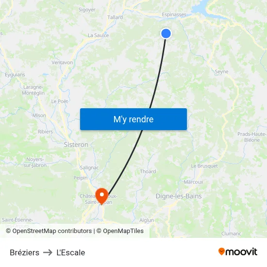 Bréziers to L'Escale map