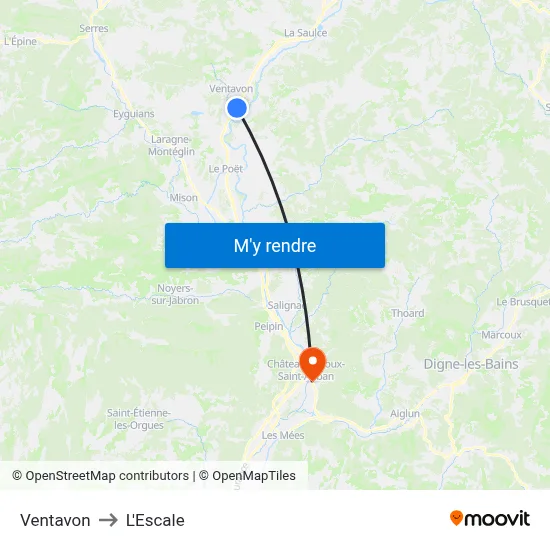 Ventavon to L'Escale map