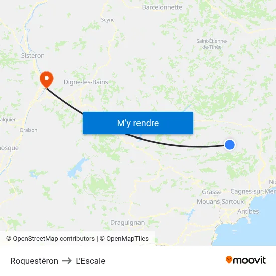 Roquestéron to L'Escale map