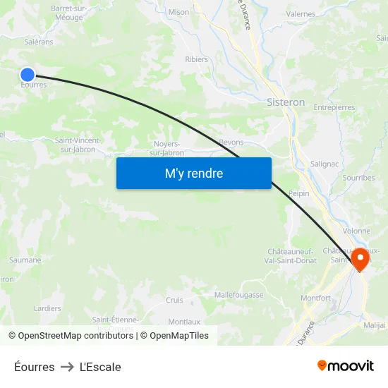 Éourres to L'Escale map