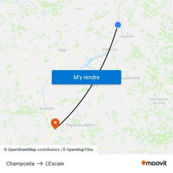 Champcella to L'Escale map
