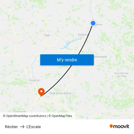 Réotier to L'Escale map