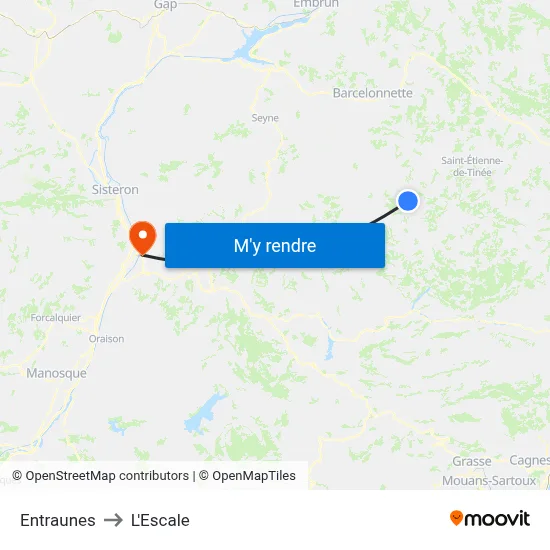 Entraunes to L'Escale map