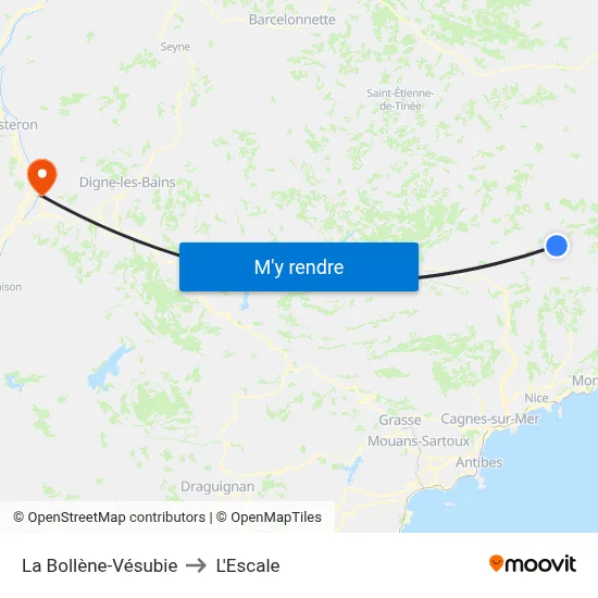 La Bollène-Vésubie to L'Escale map