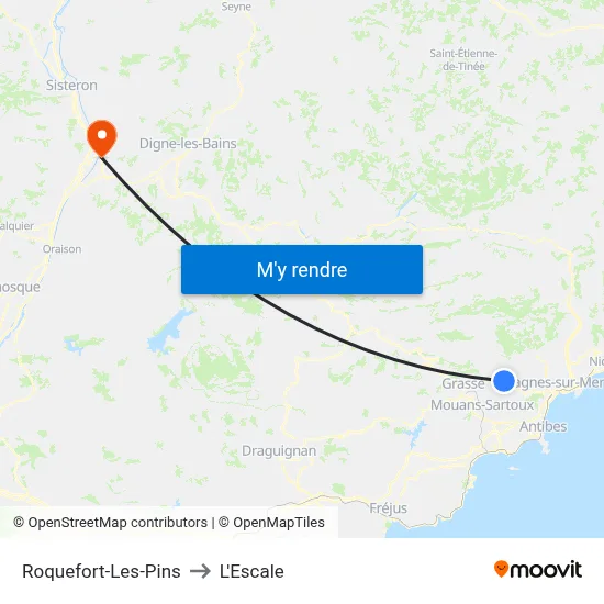 Roquefort-Les-Pins to L'Escale map